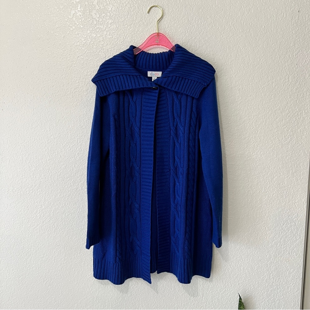 Denim&Co Blue Cable Knit Cardigan Sweater Size Medium Vintage